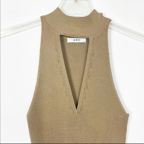 ARC Tan Livy Dress Midi Ribbed bodycon Keyhole - Picture 2 of 9